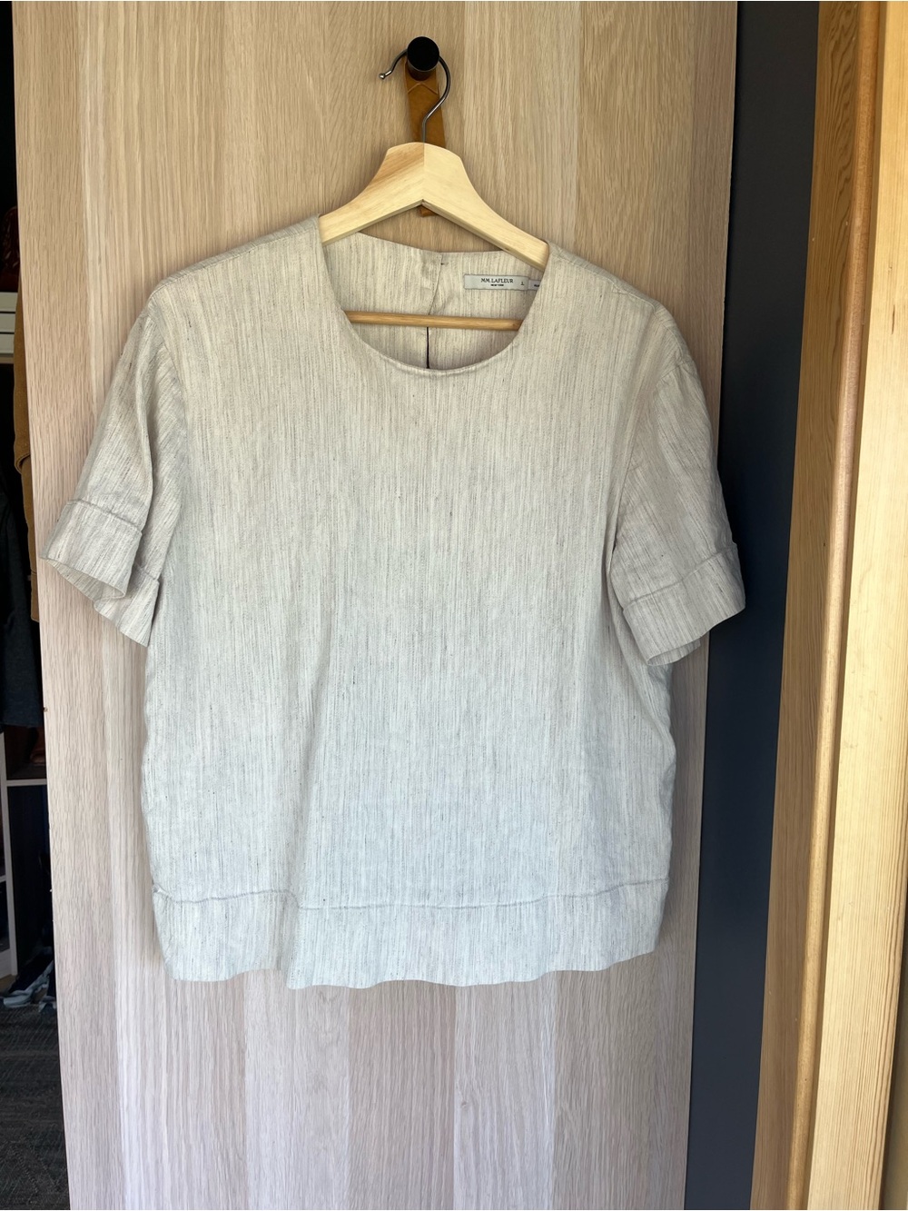 MM Lafleur Neutral Cream Short-Sleeve Linen Top
